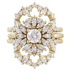 Harper & Charlotte, bague de fiançailles en diamant rond sertie d'un anneau Rind Guard en diamants