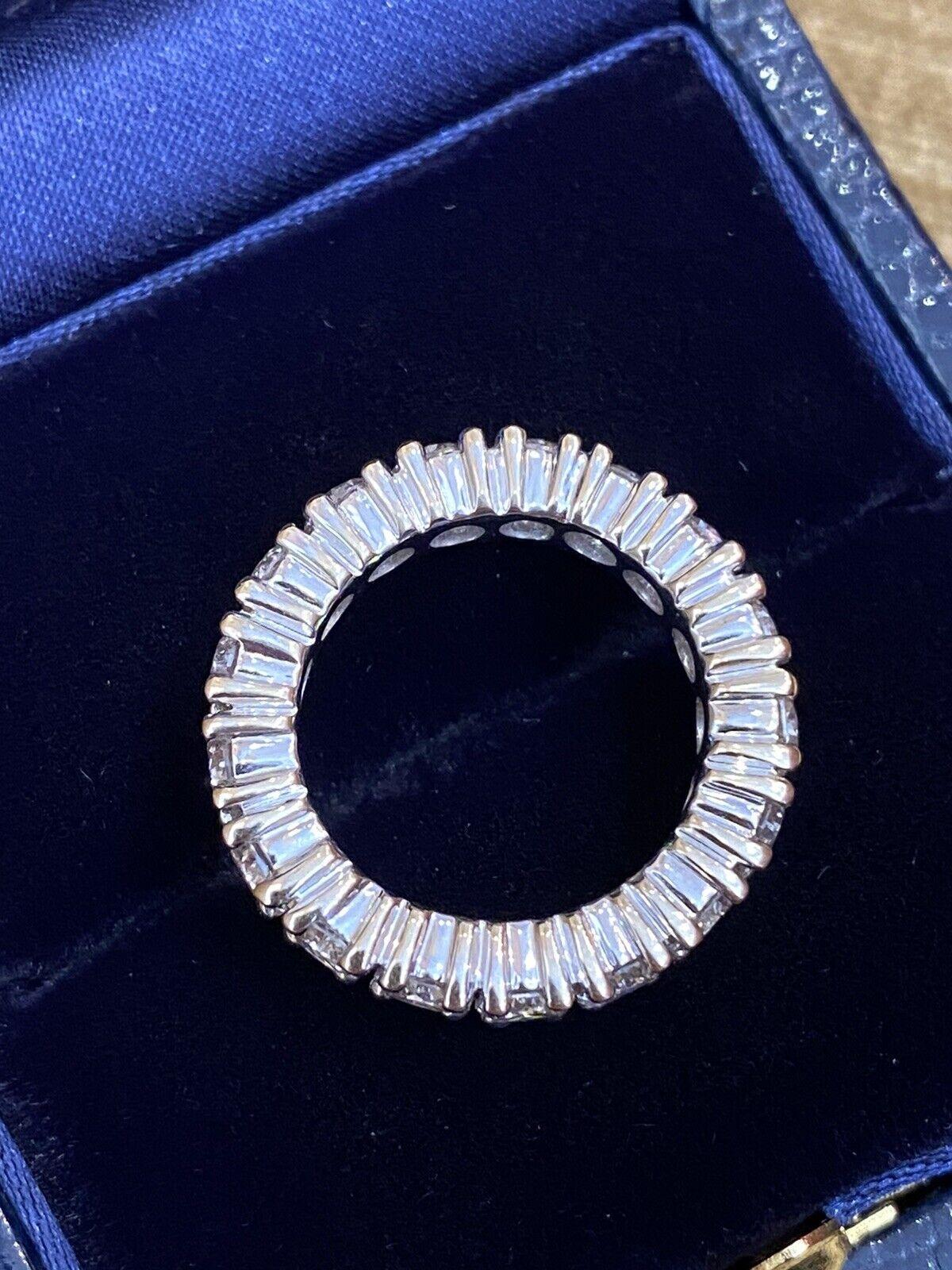 Round Diamond Eternity Band Ring 3.70 carat total weight 4.7mm in 18k White Gold In Excellent Condition For Sale In La Jolla, CA