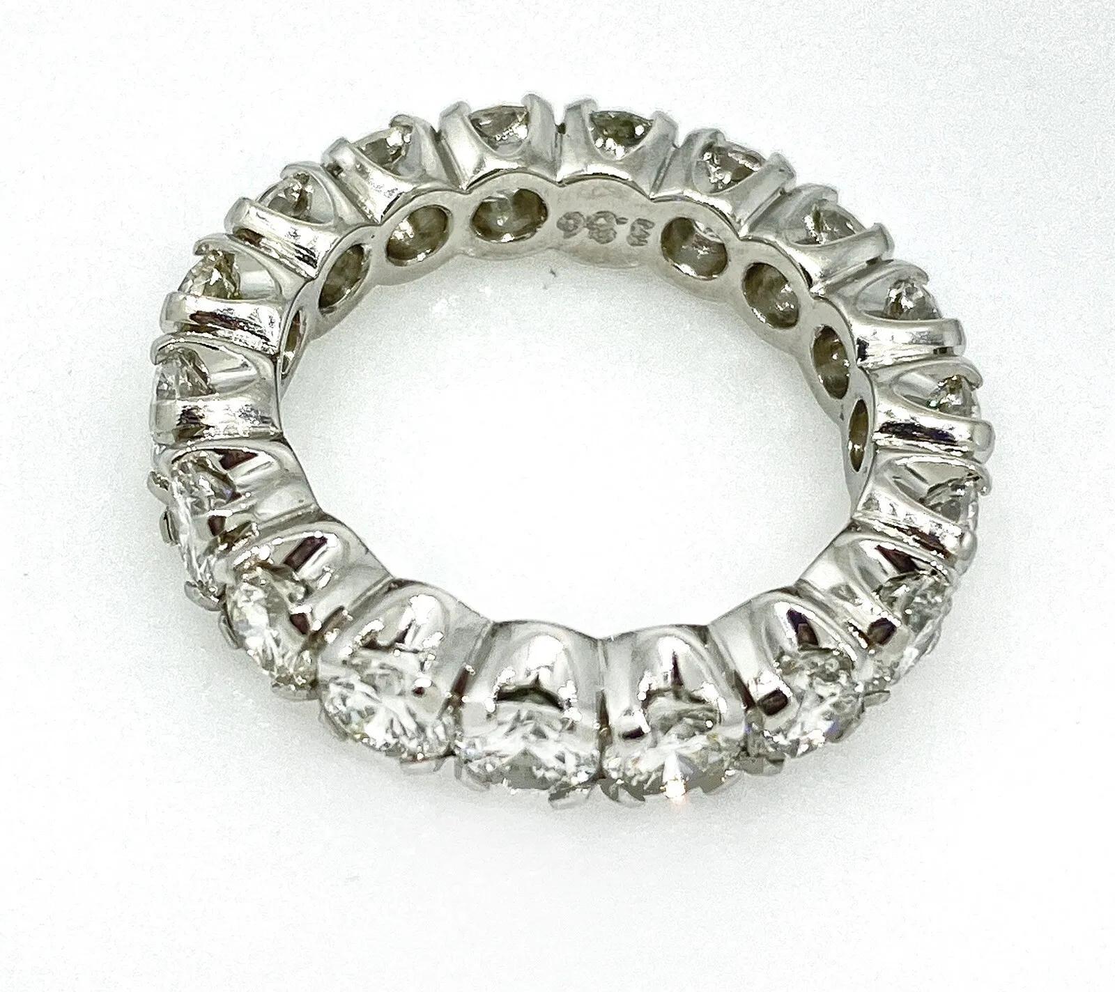 Round Diamond Eternity Band Ring 3.86 carat total in Platinum 4 mm Size 5.25 1