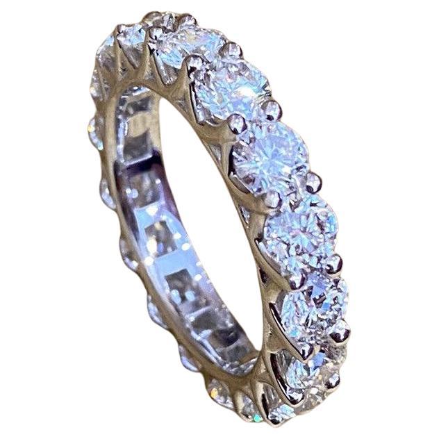 Round Diamond Eternity Band Ring 4.25 Carat Total Weight in 18k White Gold For Sale