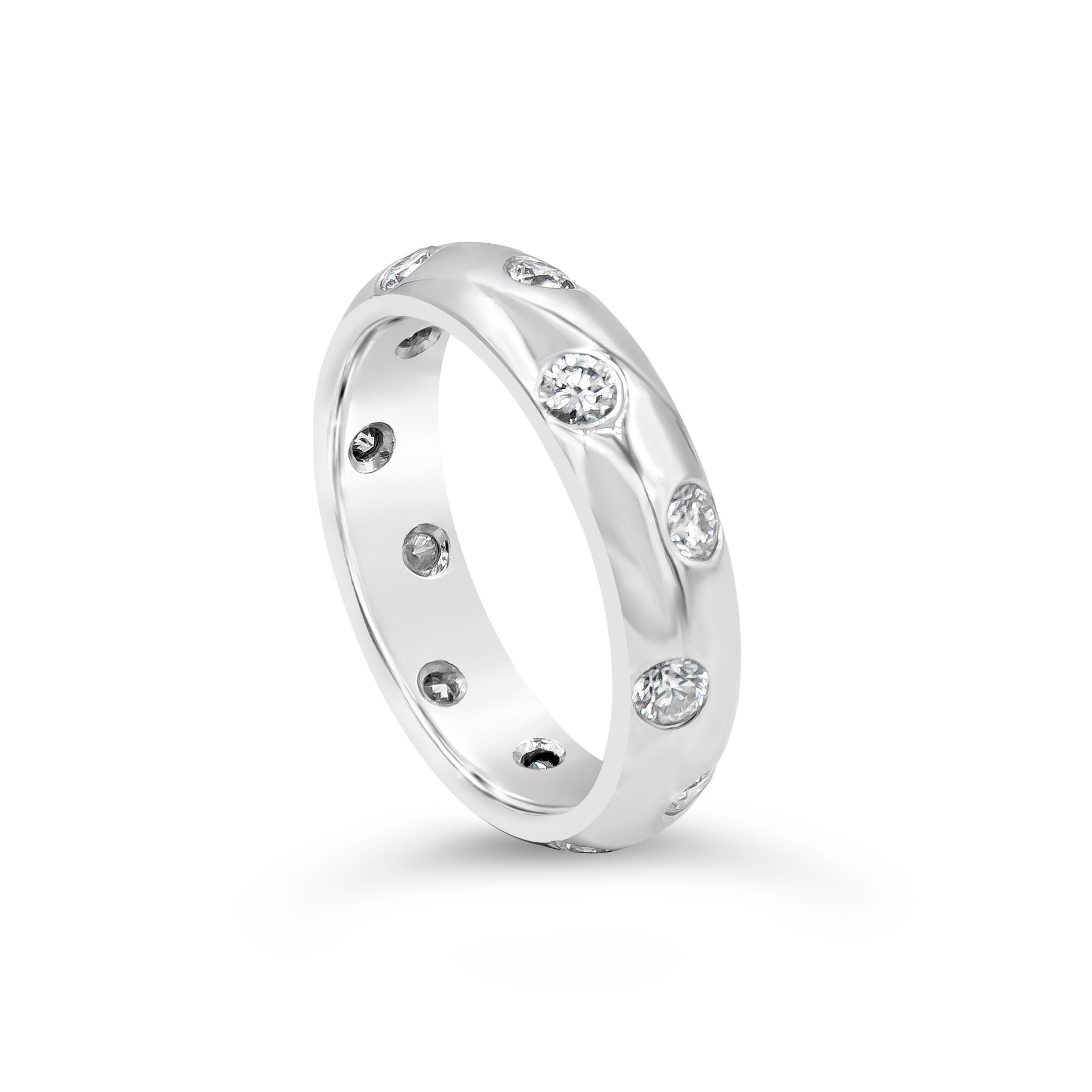 Showcasing round brilliant diamonds flush set in platinum. Diamonds weigh 0.67 carats total with approximately F color and VS clarity. Size 5.25 US.

Roman Malakov is a custom house, specializing in creating anything you can imagine. If you would