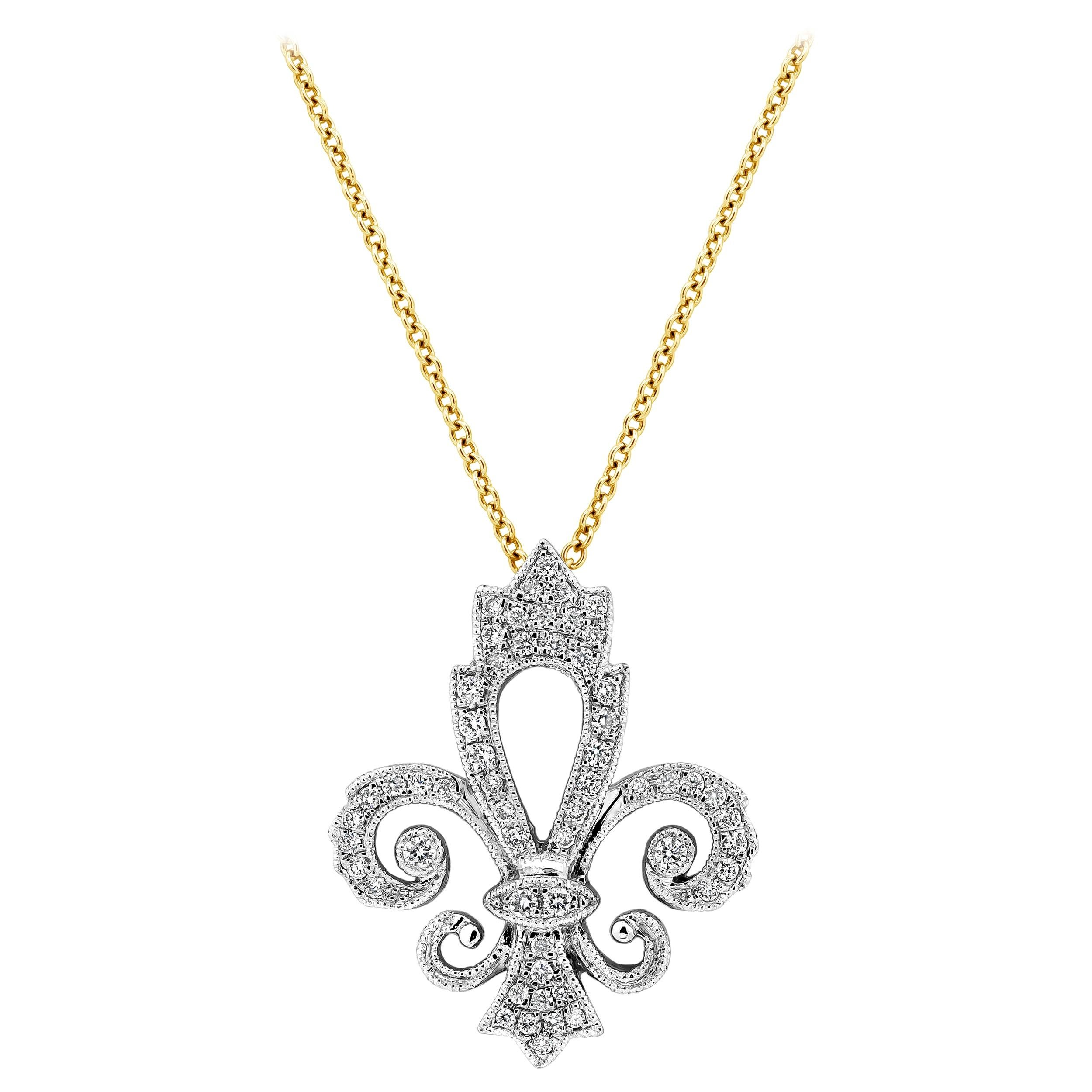 Roman Malakov Round Diamond Fleur-de-Lis Pendant Necklace