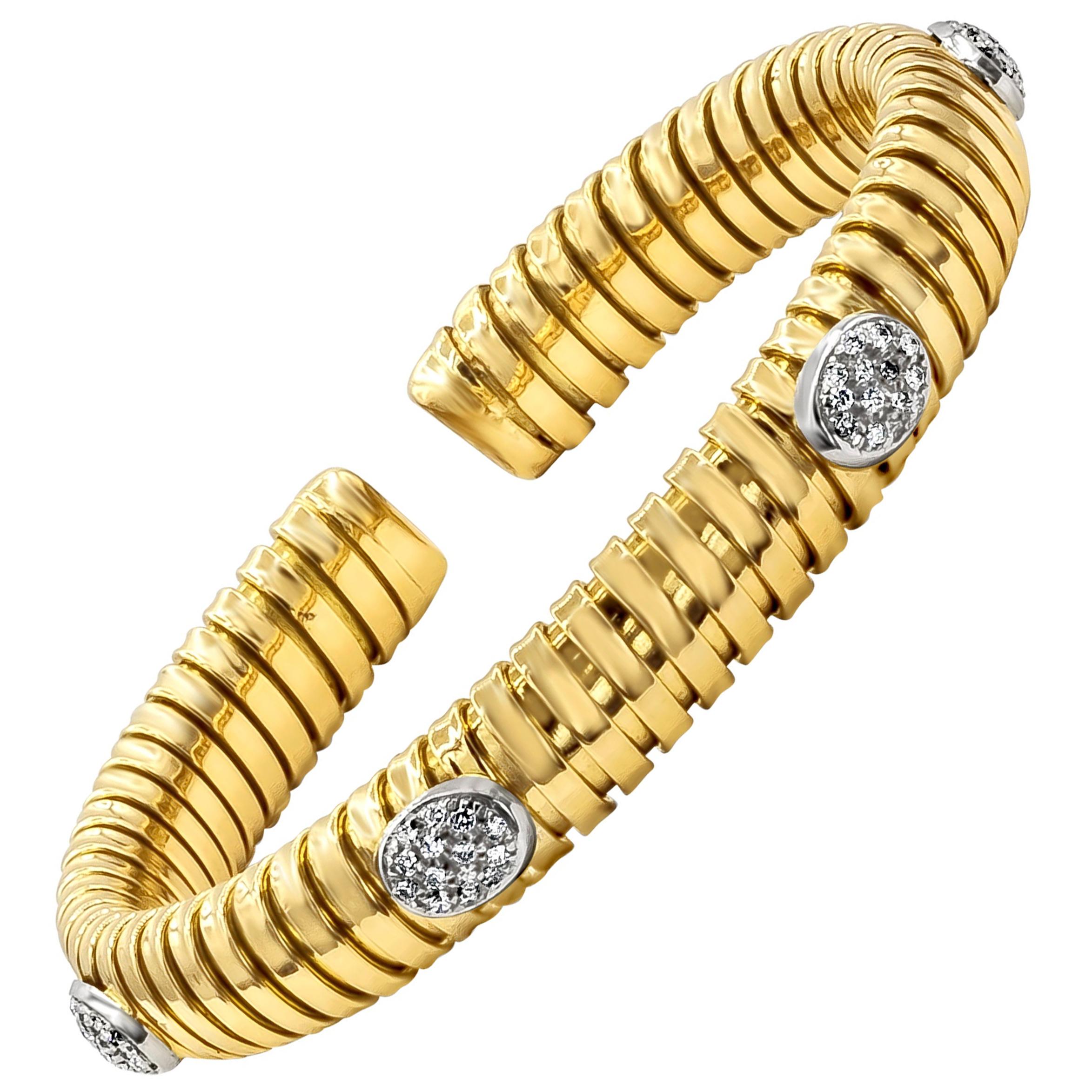 0.37 Carats Total Brilliant Round Shape Diamond Bangle Cuff Bracelet