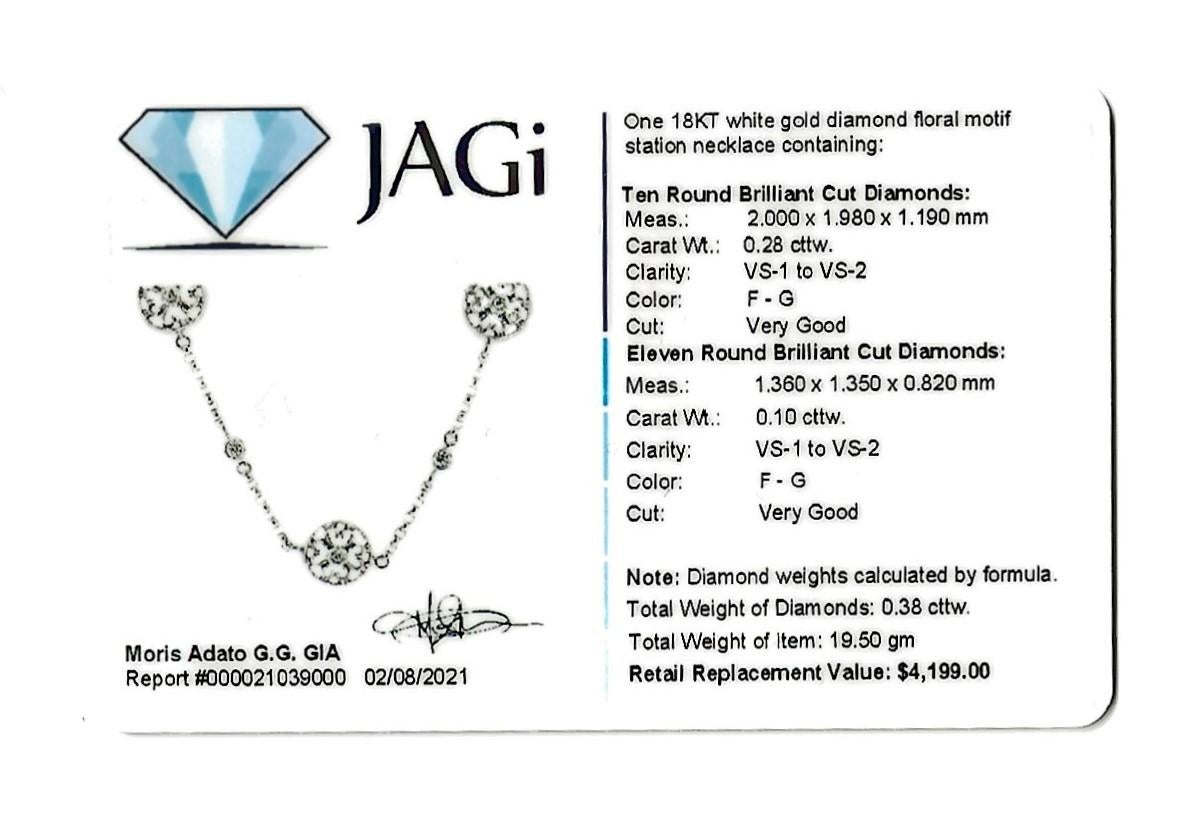 Round Diamond Floral Heart Motif Circle Station Necklace in 18 Karat White Gold For Sale 6