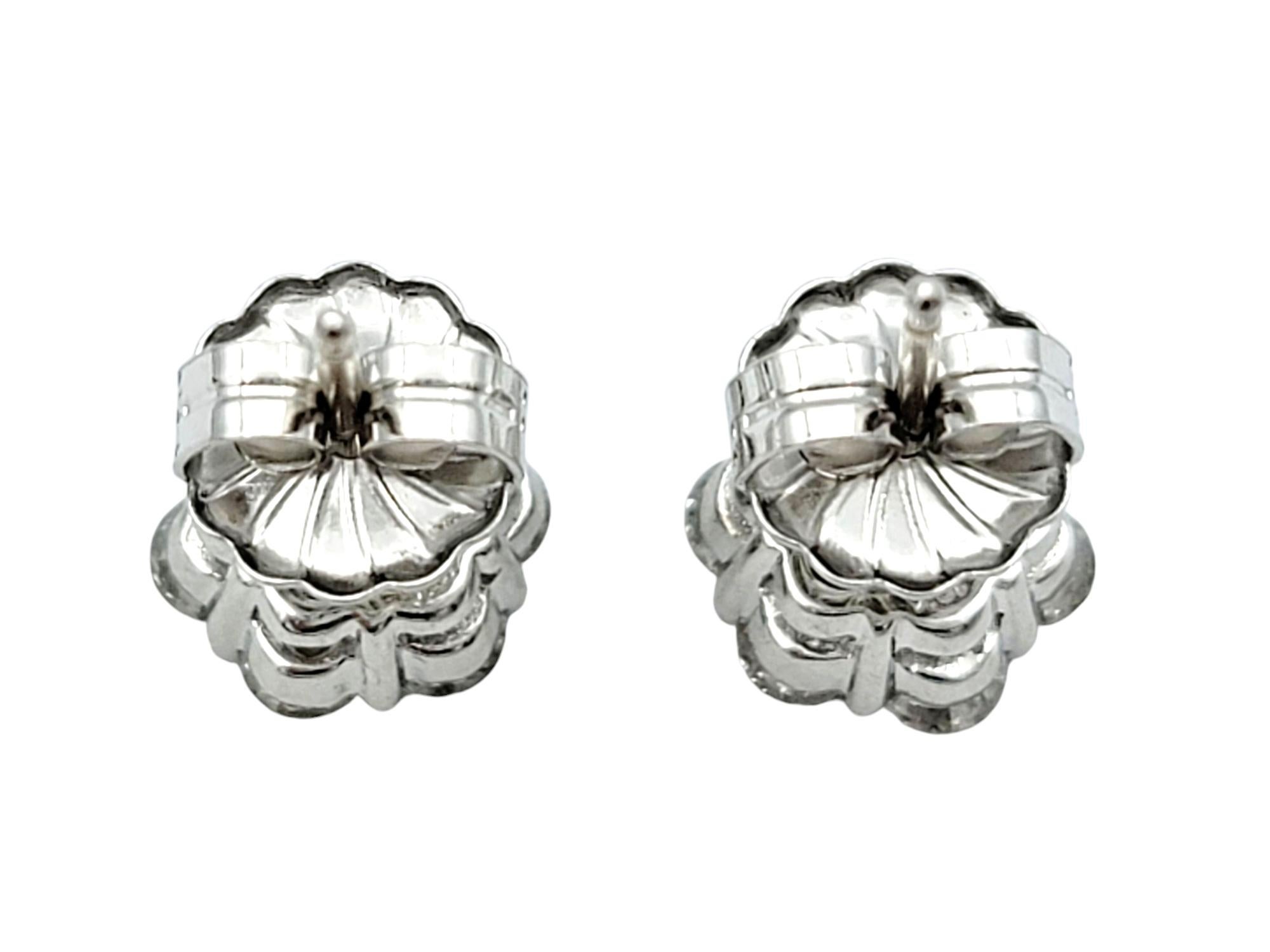 Round Cut Round Diamond Floral Motif Cluster Stud Earrings in Polished 19 Karat White Gold For Sale