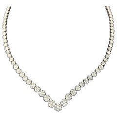 Round Diamond Flower Contour Tennis Necklace 4.00 Carat in 14 Karat White Gold