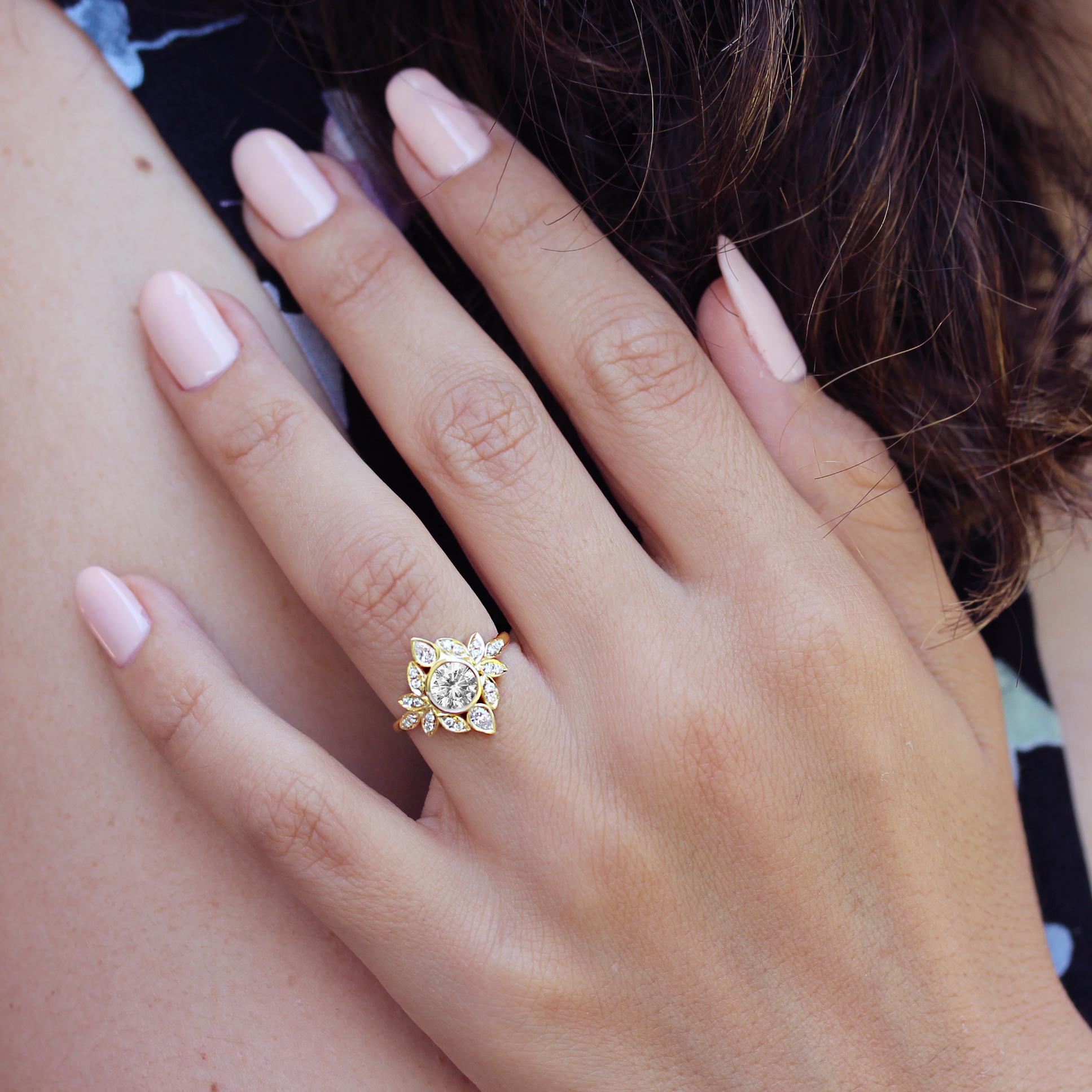 Unique Lily #5 Diamond Flower Engagement Ring.
