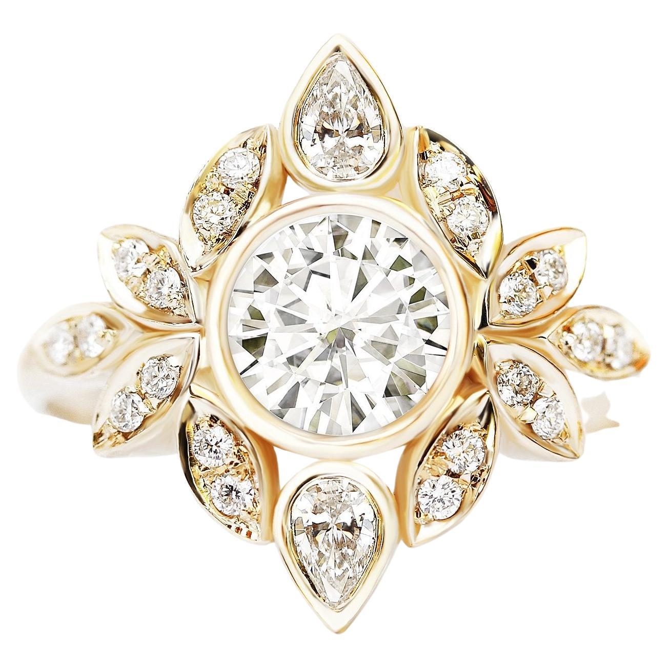 Round Diamond Flower Engagement Ring "Lily #5"