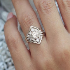 Round Diamond Flower Engagement Ring with Gold Ring Guard Lily #5