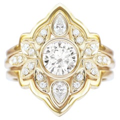 Bague de fiançailles à fleur en diamant rond avec anneau en or Lily n° 5