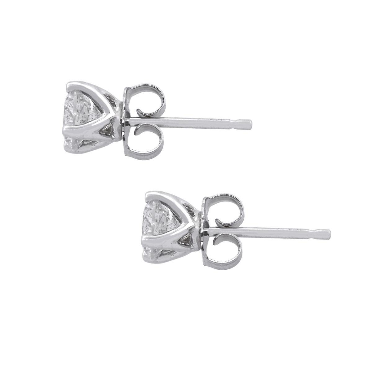 Material: 14k white gold
Diamond Details: Approximately 1.42ctw of round brilliant diamonds. Diamonds are F/G in color and SI3/I1 in clarity.
Measurements: 0.62″ x 0.22″ x 0.25″
Earrings Backs: Tension post
Total Weight: 1.5g (0.9dwt)
SKU: G8364