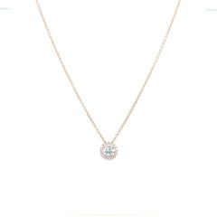 Collier pendentif halo de diamants ronds en or 14 carats