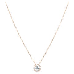 Round Diamond Halo 14K (or 18k upon request) Gold Pendant Necklace
