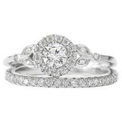 Round Diamond Halo Crown Minimalist Diamond Engagement Two Ring Set Rome
