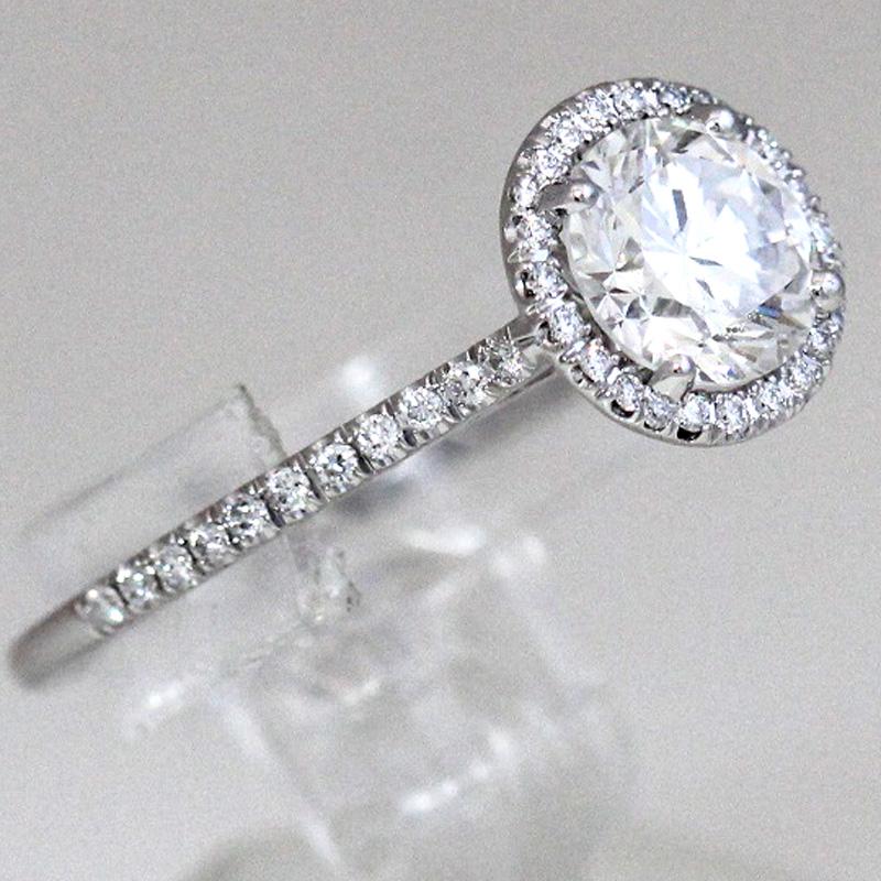 Modern Round Diamond Halo Engagement Ring, 1.14 E SI1 GIA Center Diamond For Sale