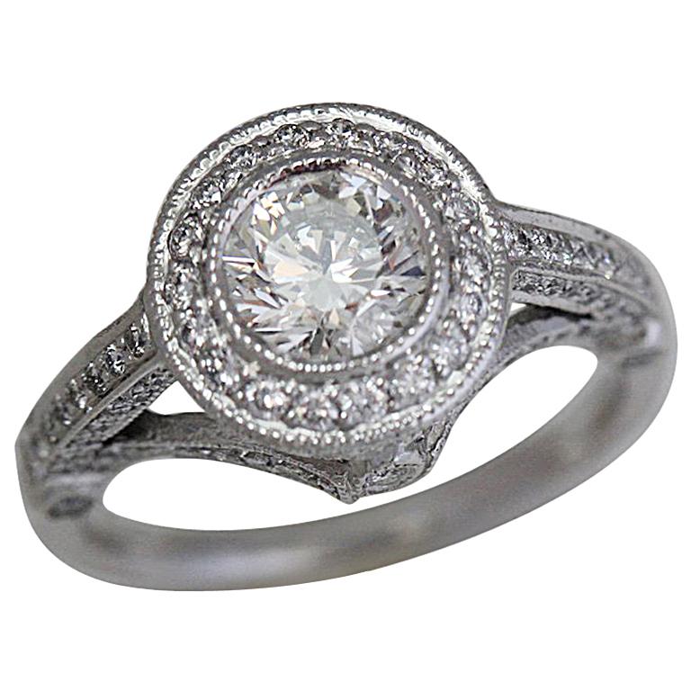 Round Diamond Halo Engagement Ring 1.91 Carat TW Set in Platinum For Sale