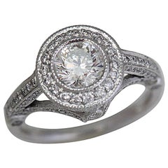 Round Diamond Halo Engagement Ring 1.91 Carat TW Set in Platinum