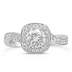 Roman Malakov 1.68 Carats Total Diamond Halo Engagement Ring & Wedding Band Set