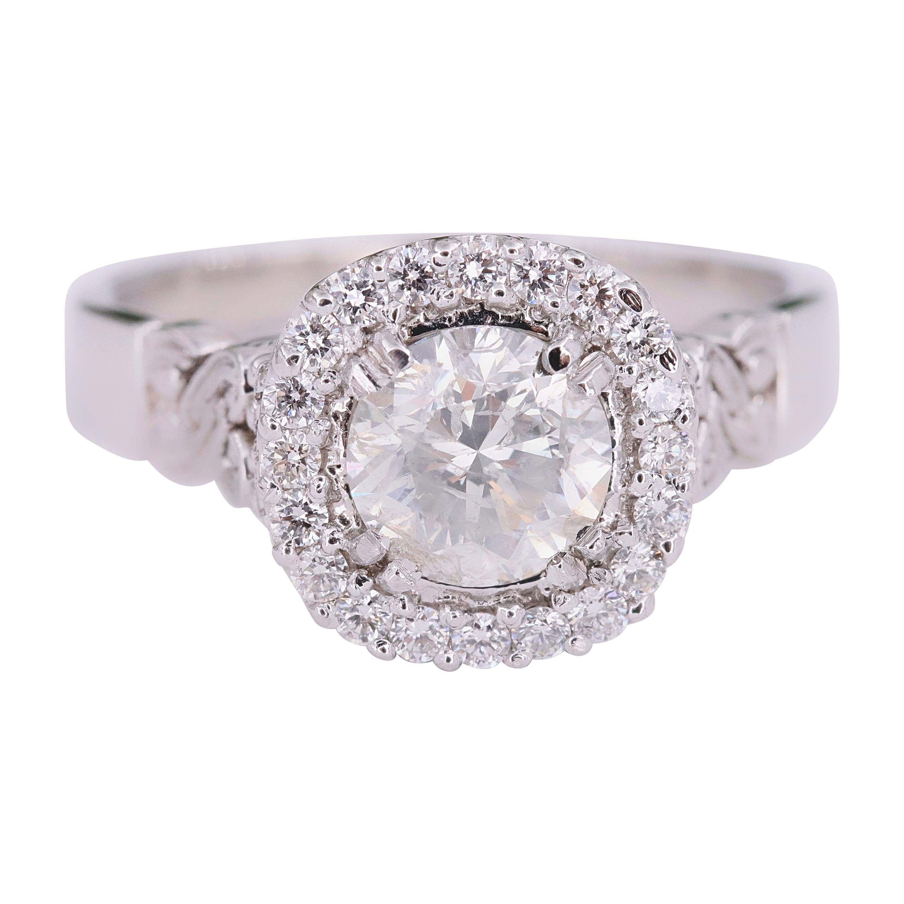 Round Diamond Halo Pave Twist Band Engagement Ring 1.50 Carat For Sale