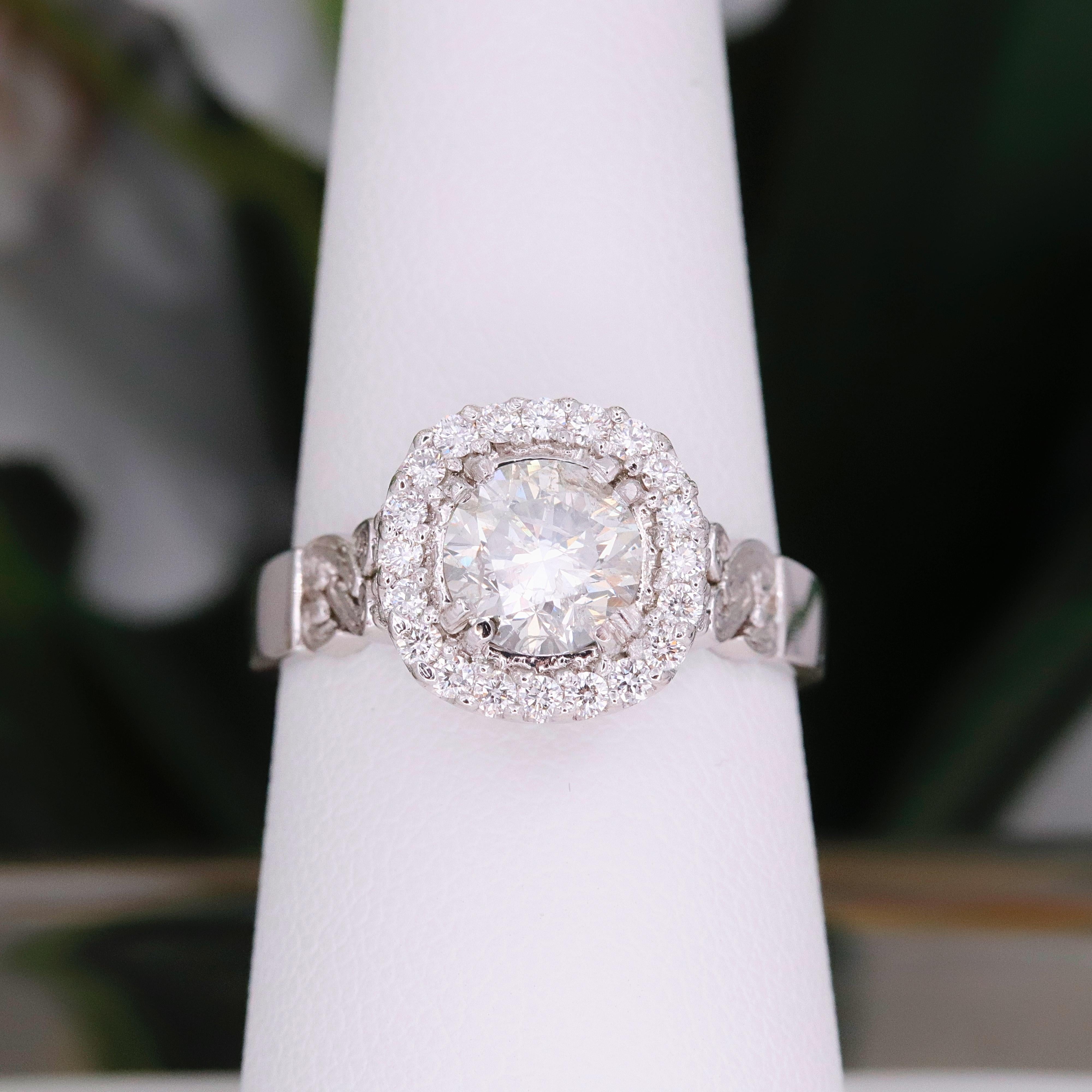 Round Diamond Halo Pave Twist Band Engagement Ring 1.50 Carat For Sale 2