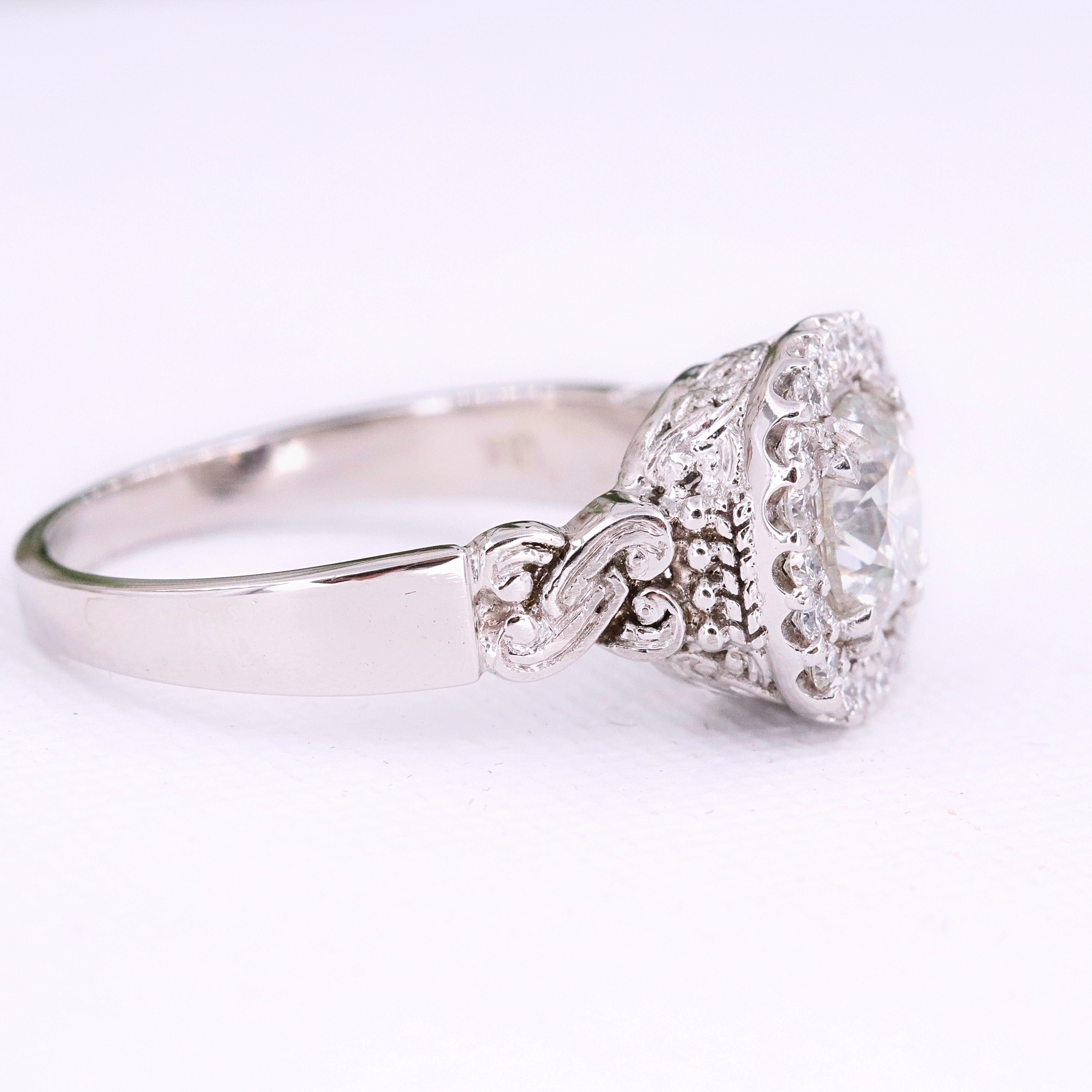Round Diamond Halo Pave Twist Band Engagement Ring 1.50 Carat For Sale 3