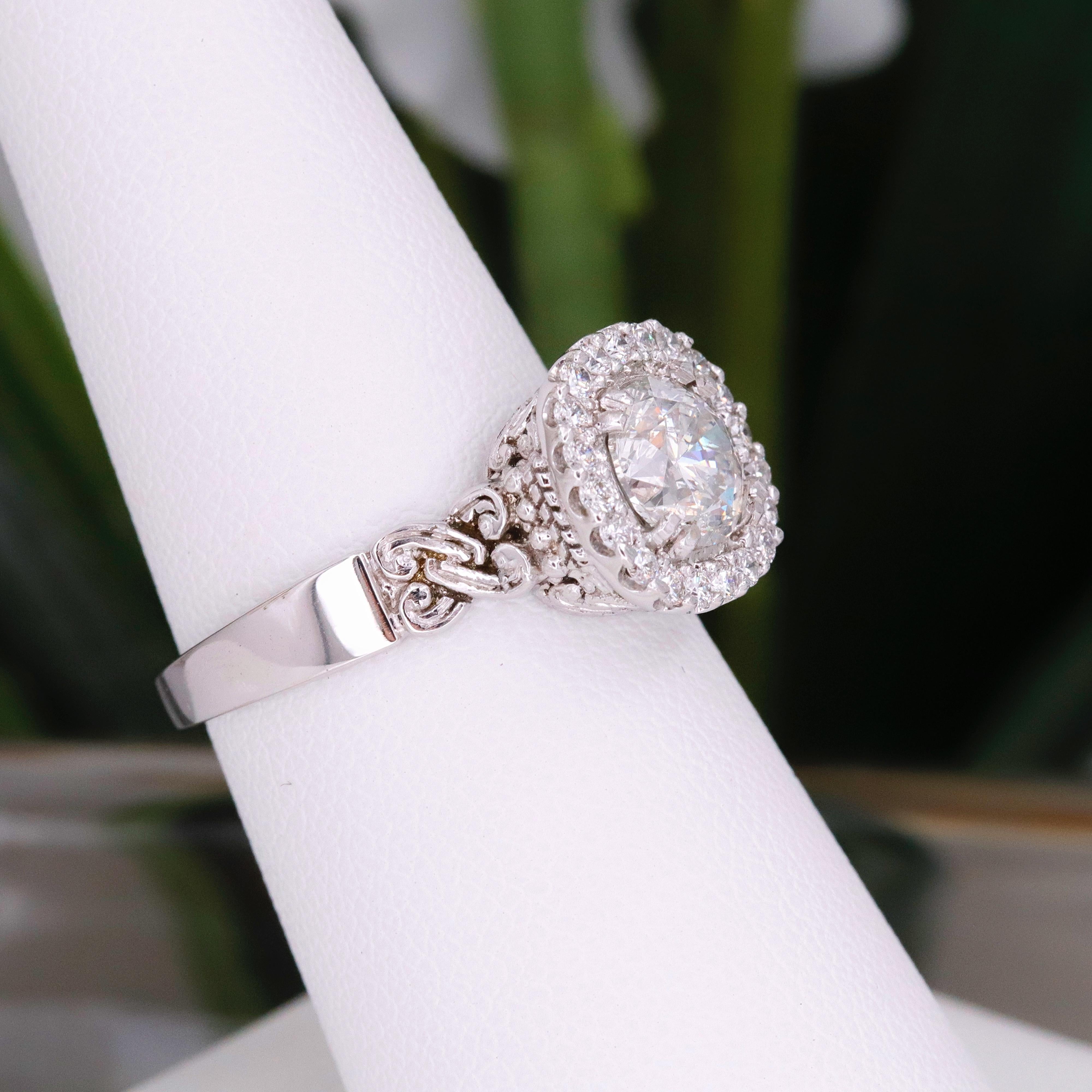 Round Diamond Halo Pave Twist Band Engagement Ring 1.50 Carat For Sale 4
