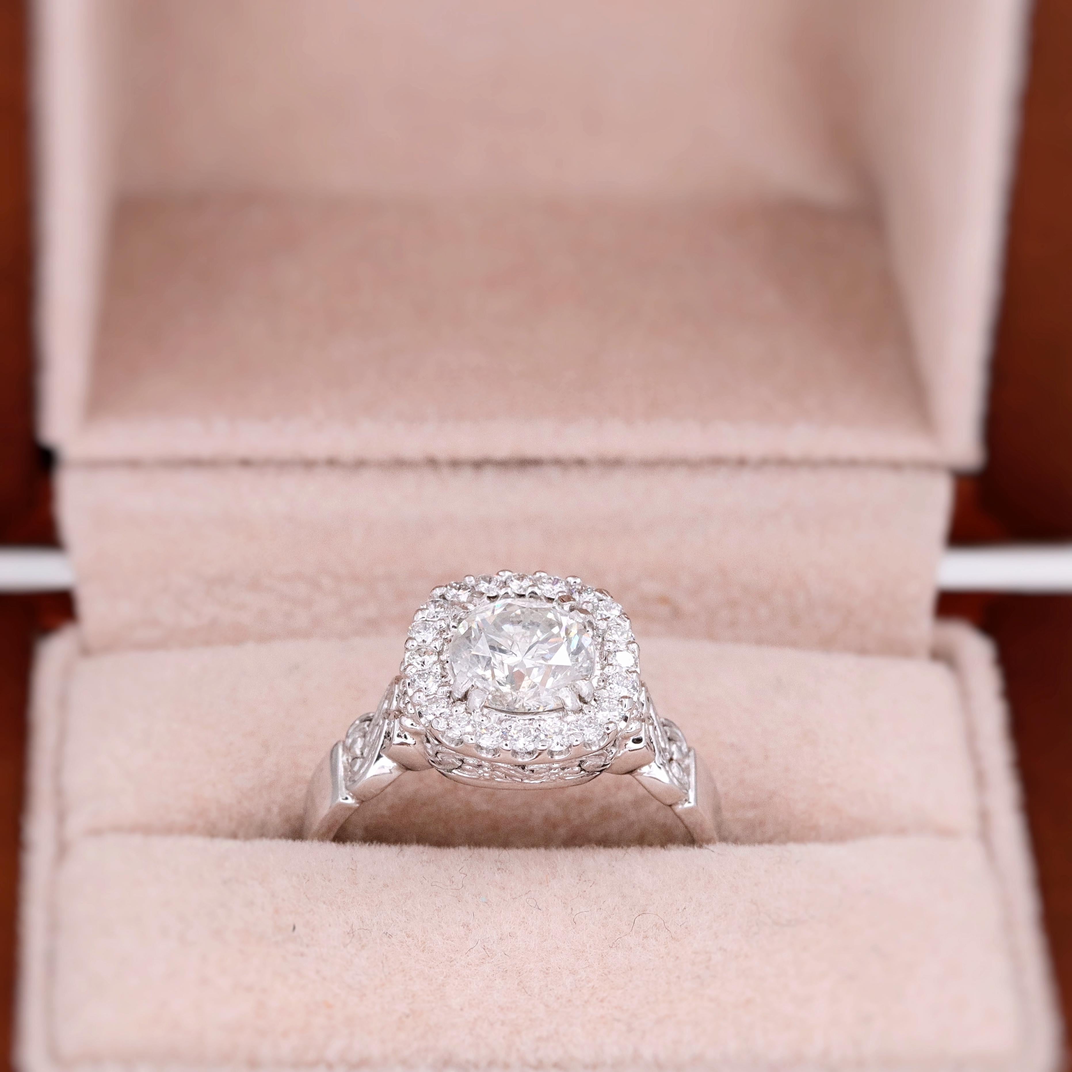 Round Diamond Halo Pave Twist Band Engagement Ring 1.50 Carat For Sale 1