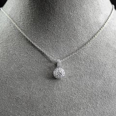 0.86 Carat Total Round Brilliant Cut Diamond Halo Pendant Necklace in White Gold