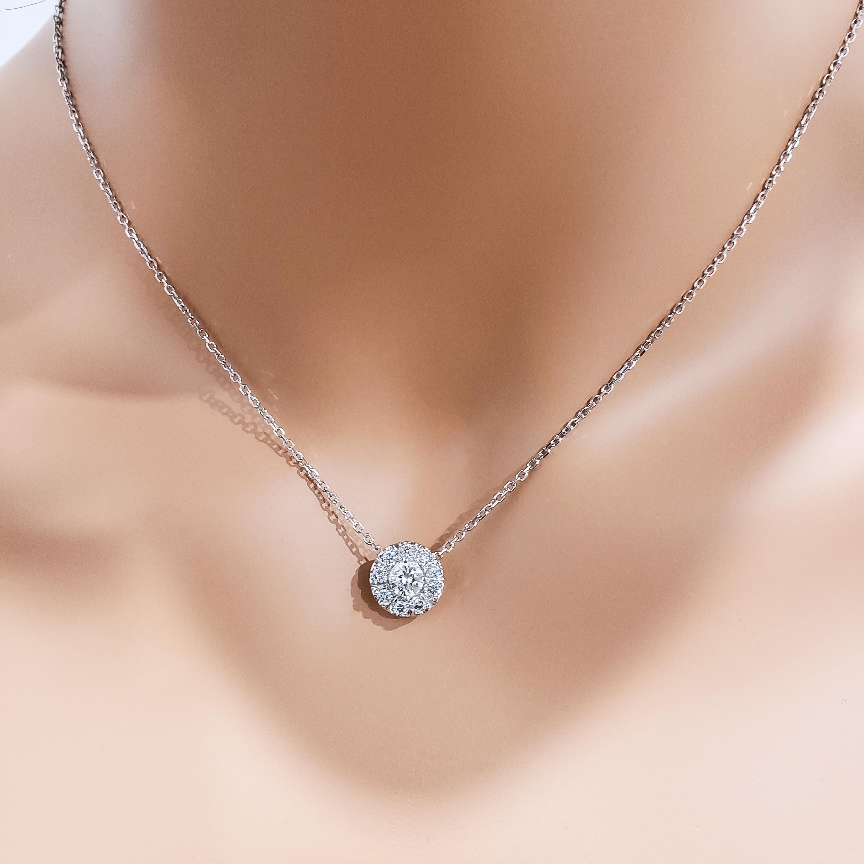 Women's Roman Malakov 0.80 Carats Total Brilliant Round Diamond Halo Pendant Necklace For Sale