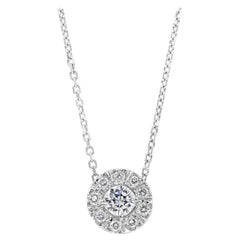 Roman Malakov 0.80 Carats Total Brilliant Round Diamond Halo Pendant Necklace