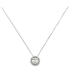 Round Diamond Halo Pendant Necklace, White Gold, Cable Chain