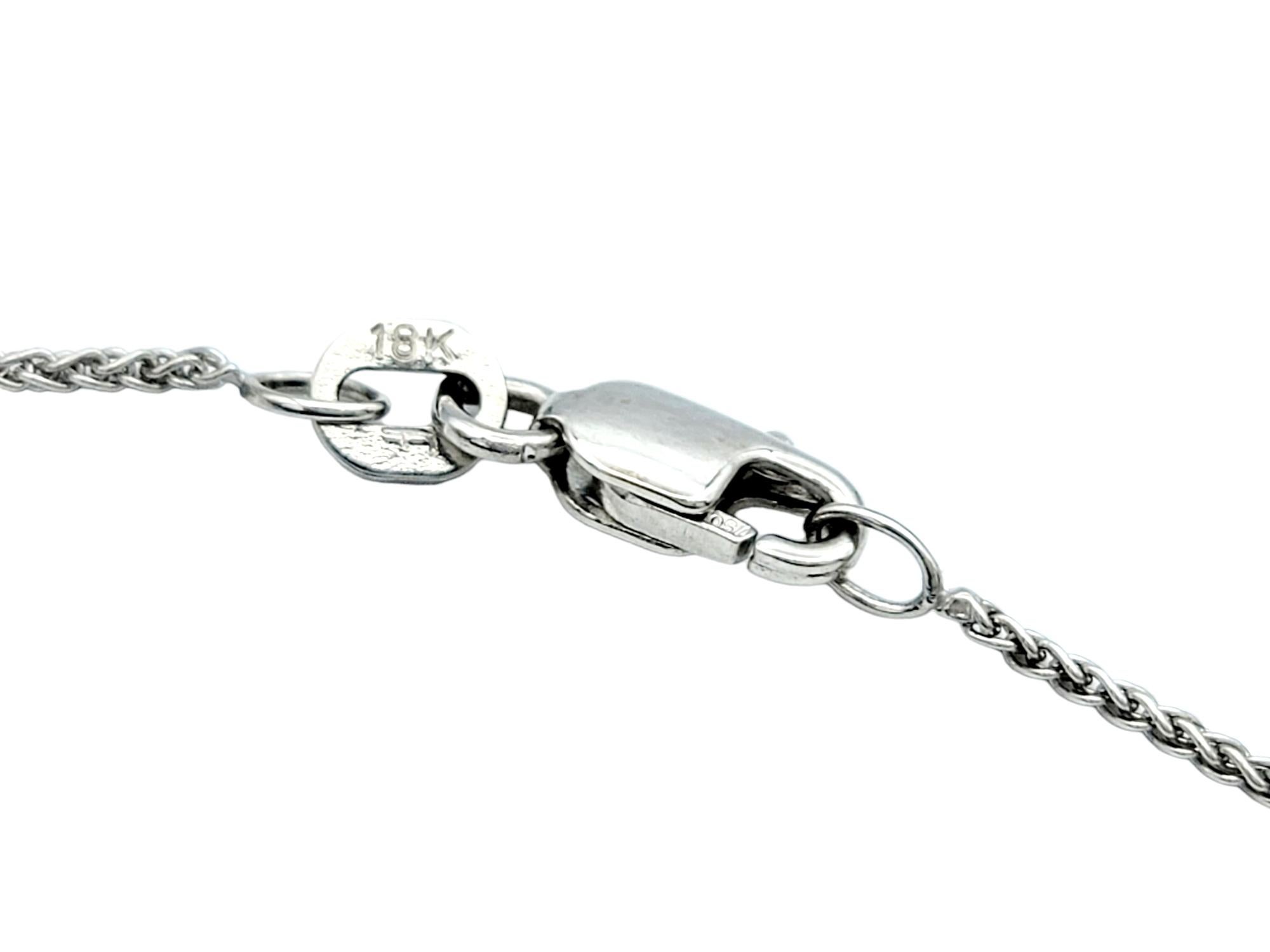 Round Diamond Halo Pendant Necklace with Wheat Chain in 18 Karat White Gold For Sale 1