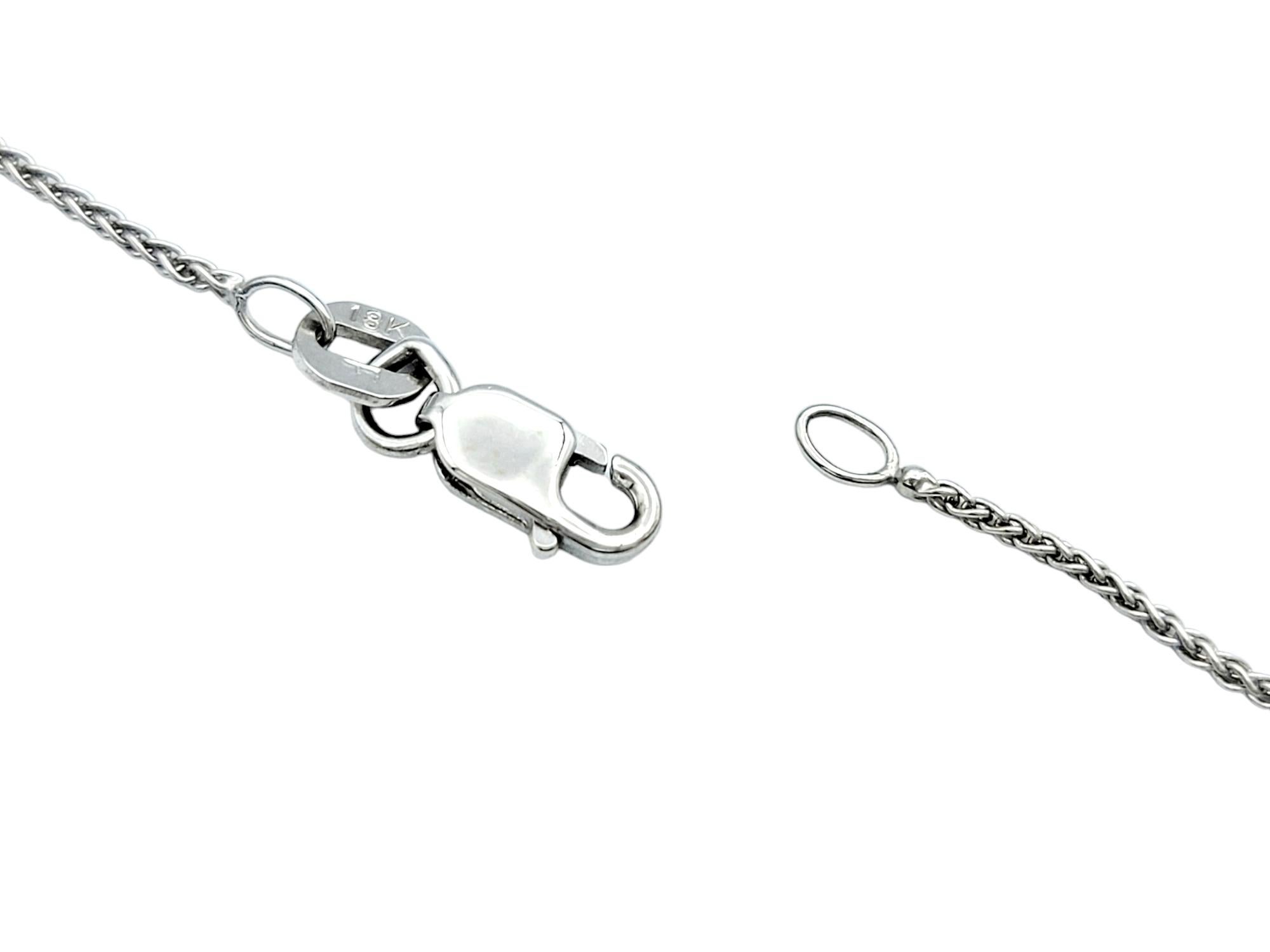 Round Diamond Halo Pendant Necklace with Wheat Chain in 18 Karat White Gold For Sale 2