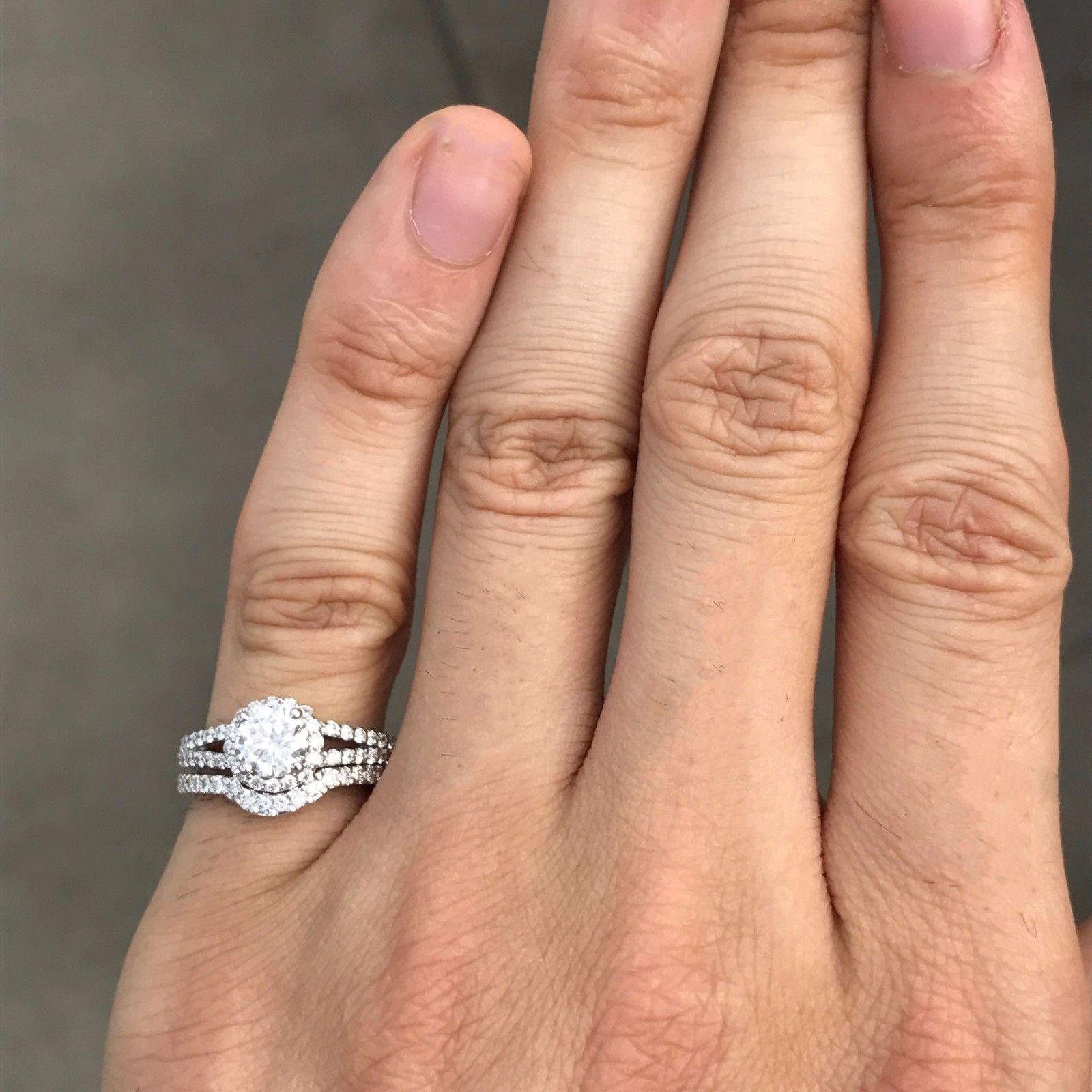 split shank halo engagement ring with wedding band