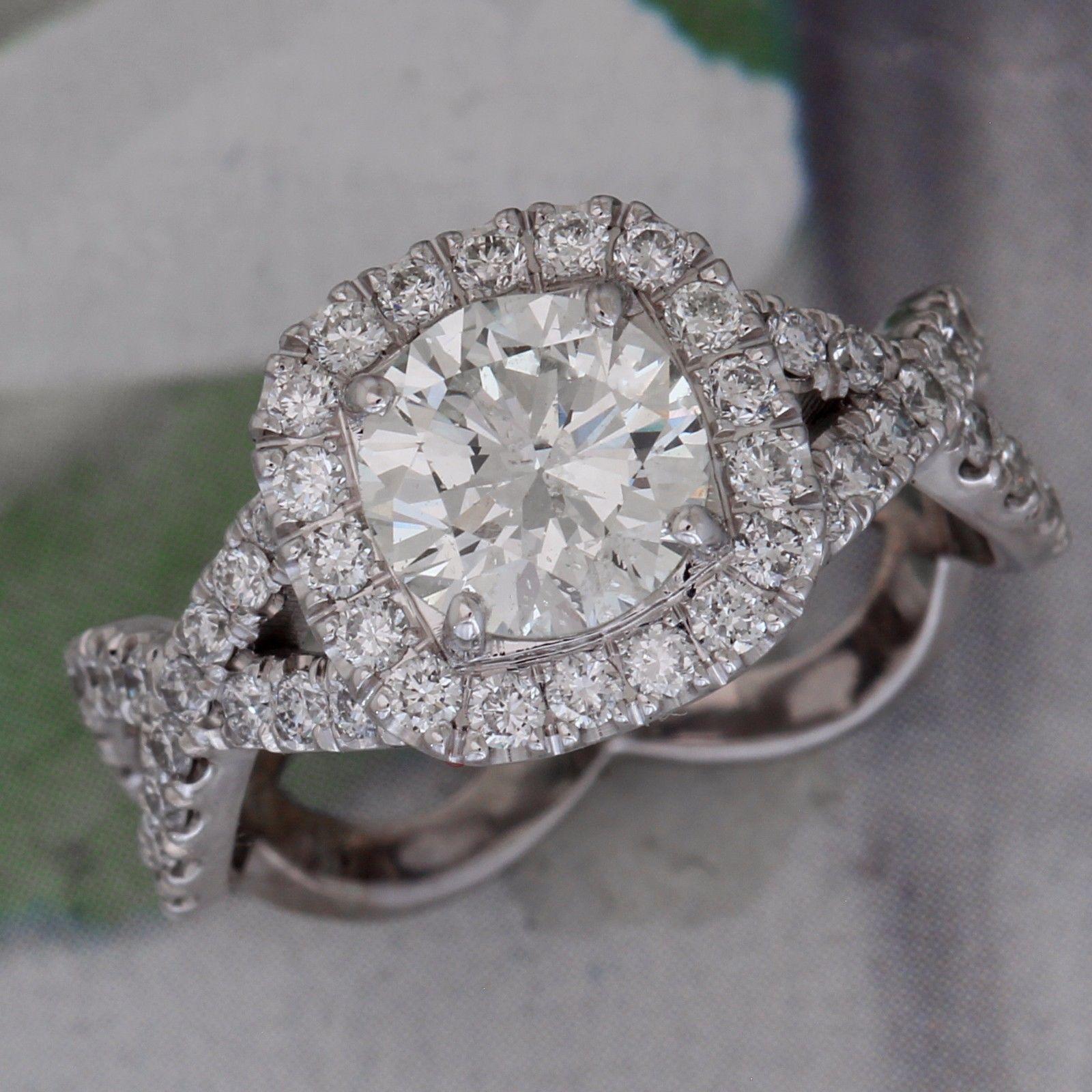 Round Cut Round Diamond Halo Twist Engagement Ring, 1.3 Center, 2.3 Carat For Sale