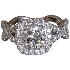 Round Diamond Halo Twist Engagement Ring, 1.3 Center, 2.3 Carat