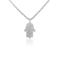 Round Diamond Hamsa Pendant Necklace