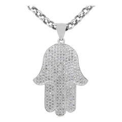 Round Diamond Hamsa Pendant Necklace