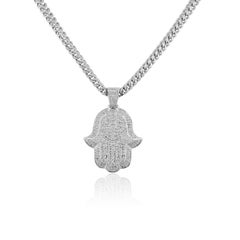 Round Diamond Hamsa Pendant on Chain