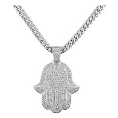 Round Diamond Hamsa Pendant on Chain