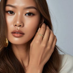 Round Diamond 14K (or 18k upon request) Gold Heart Beaded Ring