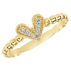 Round Diamond 14K Gold Heart Beaded Ring