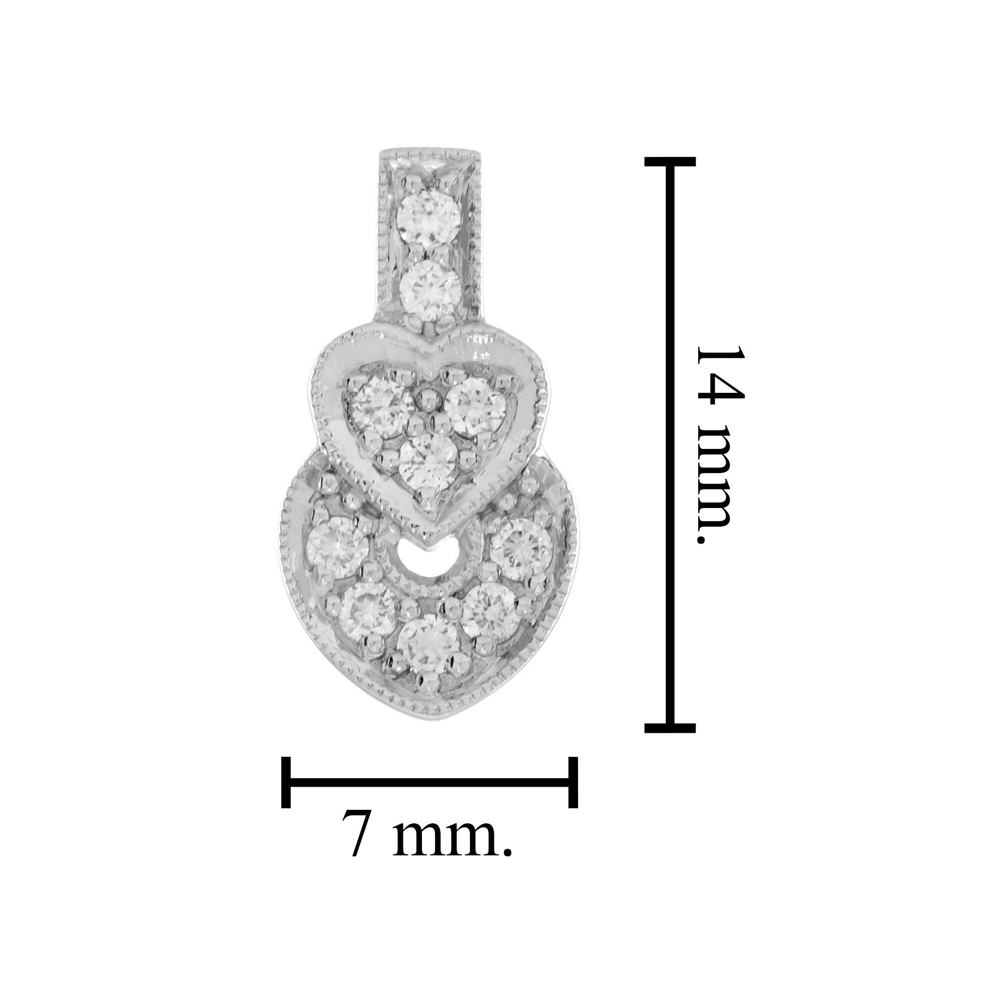 Taglio rotondo Orecchini a forma di cuore con diamante rotondo in oro bianco 14K in vendita