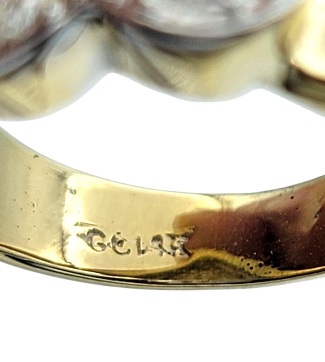 Round Diamond Heart Shaped Wide Ridged Band Ring in 14 Karat Yellow Gold For Sale 4