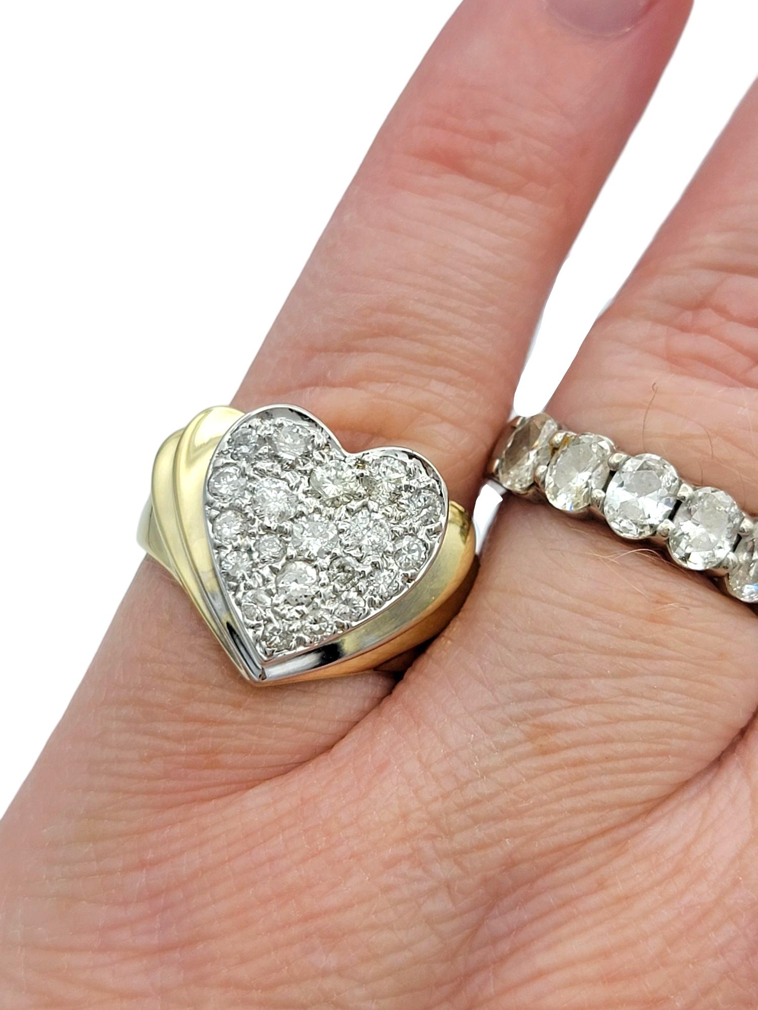 Round Diamond Heart Shaped Wide Ridged Band Ring in 14 Karat Yellow Gold For Sale 5