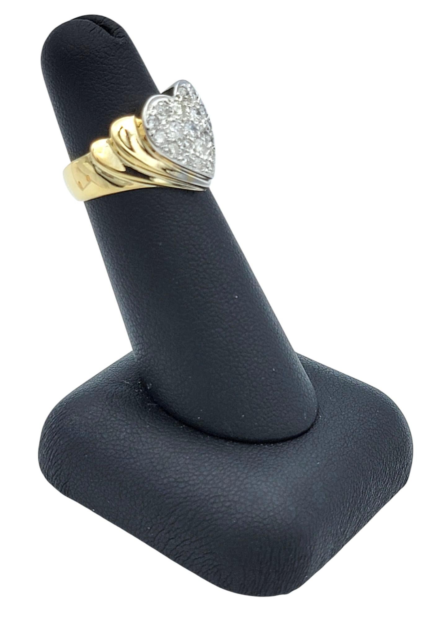 Round Diamond Heart Shaped Wide Ridged Band Ring in 14 Karat Yellow Gold For Sale 7