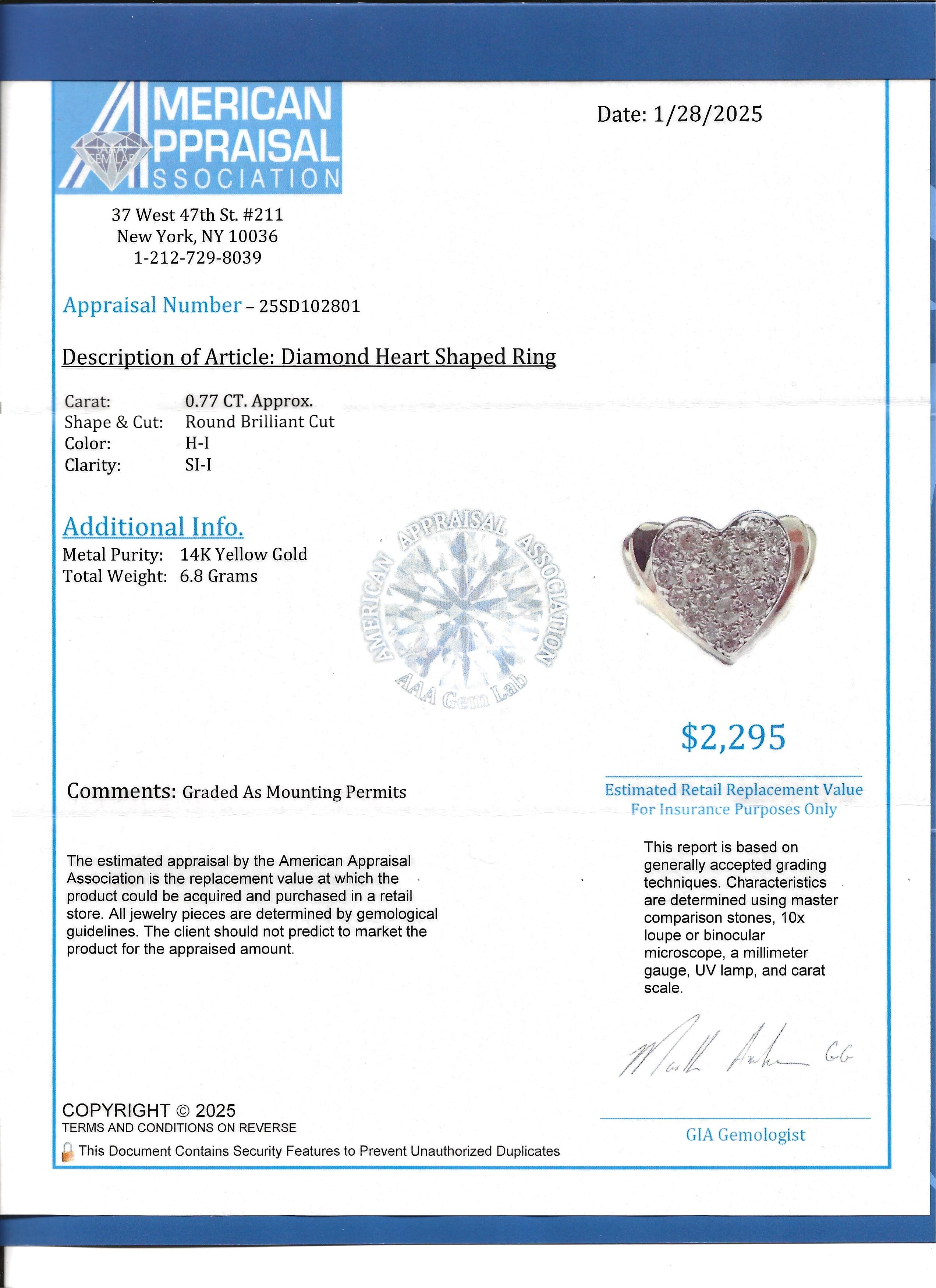 Round Diamond Heart Shaped Wide Ridged Band Ring in 14 Karat Yellow Gold For Sale 8