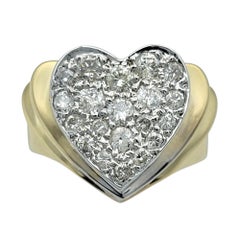 Round Diamond Heart Shaped Wide Ridged Band Ring in 14 Karat Yellow Gold