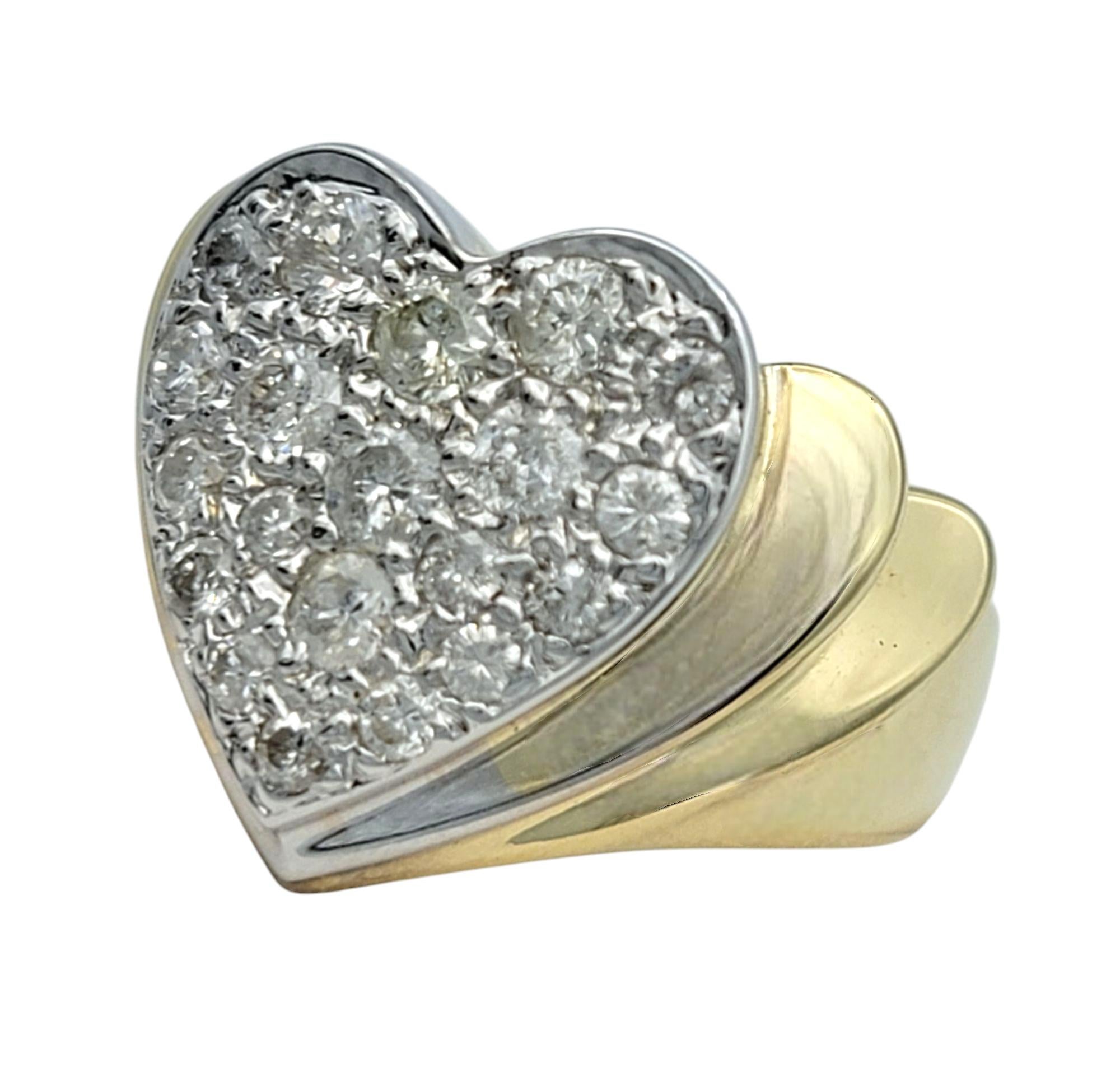 Round Diamond Heart Shaped Wide Ridged Band Ring in 14 Karat Yellow Gold In Good Condition For Sale In Scottsdale, AZ