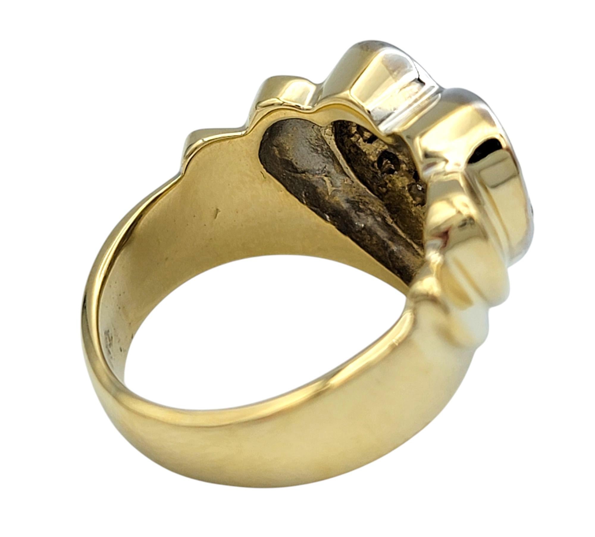 Round Diamond Heart Shaped Wide Ridged Band Ring in 14 Karat Yellow Gold For Sale 2